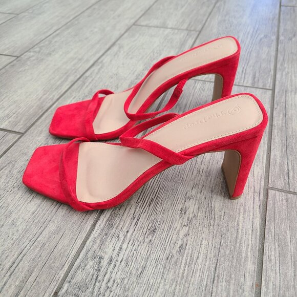 The Drop Avery Women's Red Suede Strappy Square-Toe Heeled Sandals Size 10 - Picture 5 of 12